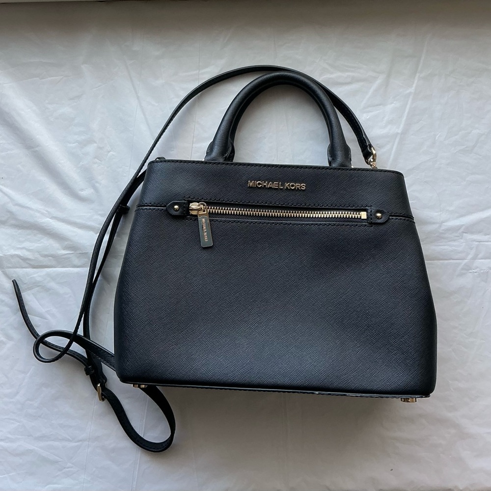 Michael Kors Navy Satchel with Gold Accents